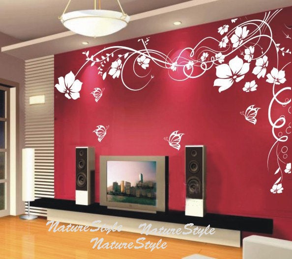 nursery wall decals flower vinyl wall decals Butterflies wall decals office decal children wall decal-White-White Flower with Butterflies