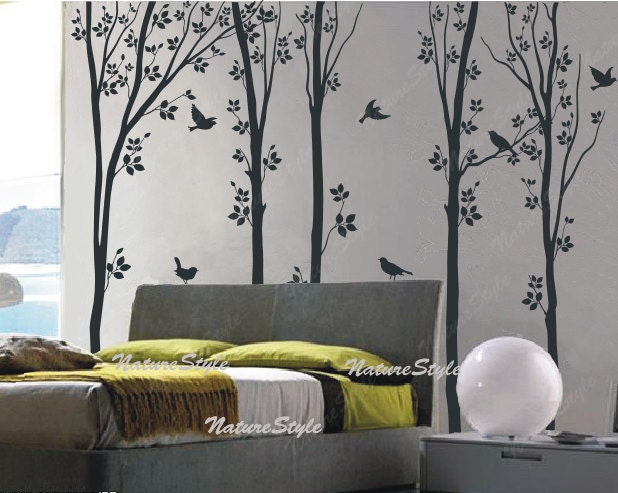 tree wall decals birds nature forest Vinyl wall decals wall decal nursery wall sticker children wall decal office-5 Tree with Flying Birds