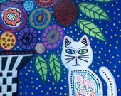 Kerri Ambrosino Art PRINT Mexican Folk Art White Cat and Flowers
