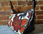 Huge Vintage Shoulder Bag / 60s Psychedelic Floral Purse / Extra Large Tote With Chain Strap / Beach Bag / Vinyl and Canvas 60s Bag