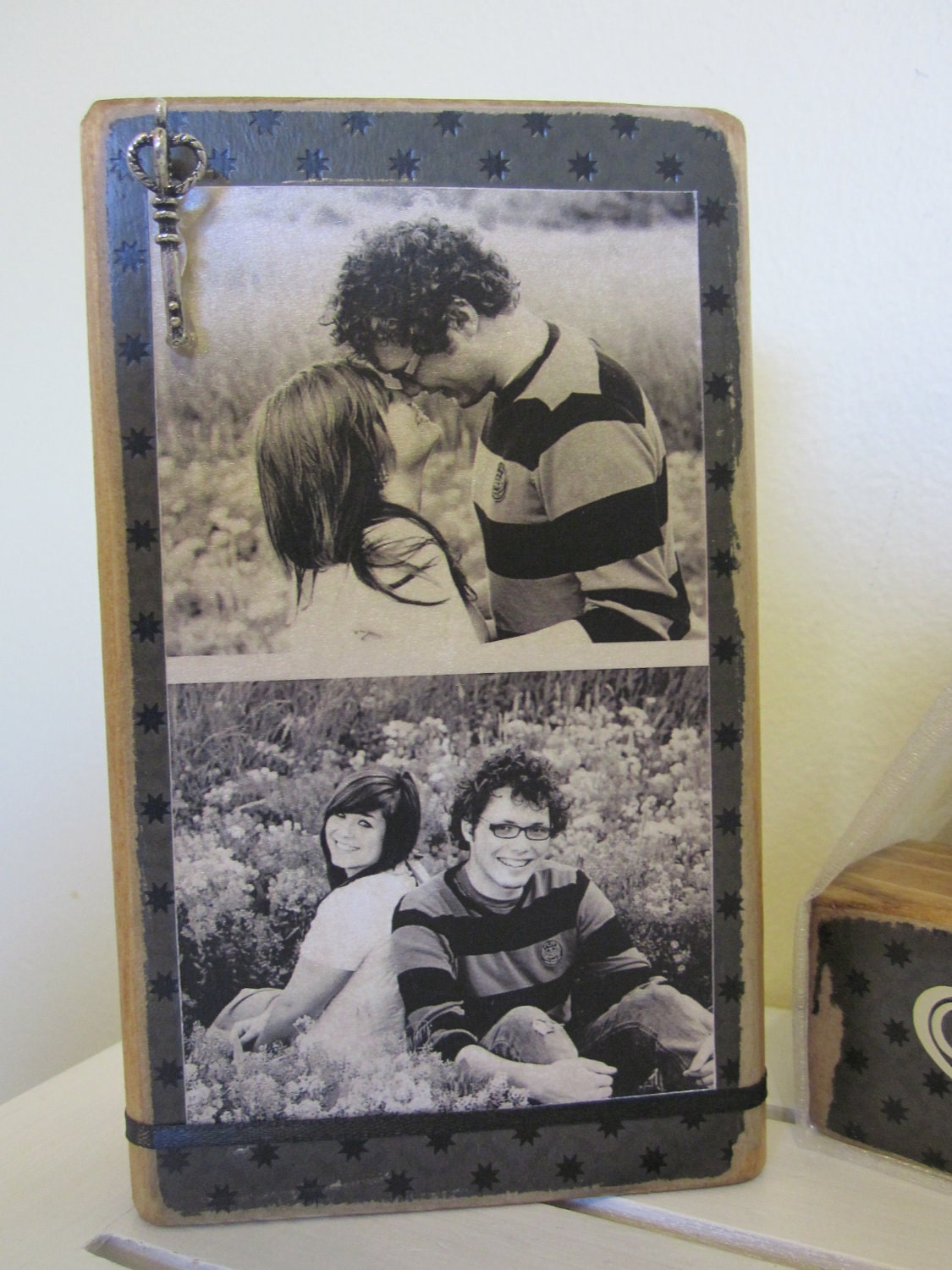 Personalized Happily Ever After wooden blocks for wedding or gift with picture everything included black vintage wedding Valentines day gift