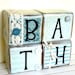 Bathroom wooden sign for the bathroom home decor blue with vinyl lettering and rustic embellishments comes with the four blocks