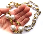 Summery Nautical Vintage Necklace-Twisted Gold Rope and Pearls-Nautical Mother's Day, Spring Jewelry by Couture Nicole