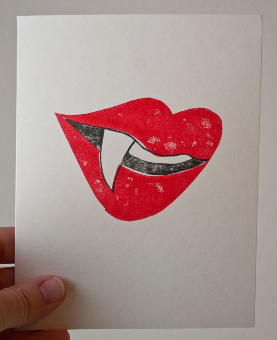 FOR HIM Vampire Love Heart - LINOCUT Block Print