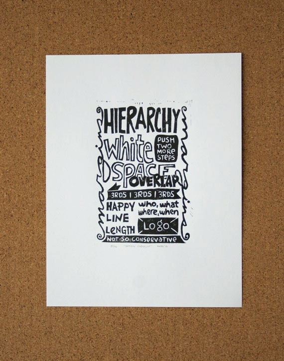 Red or Black Graphic Design Checklist Hierarchy Margin White Space Overlap PRINT LINOCUT - CUBICLE Art, Wall Decor