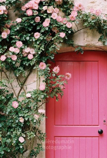French pink door film photograph - La porte rose -  fine art film print 8  X 12