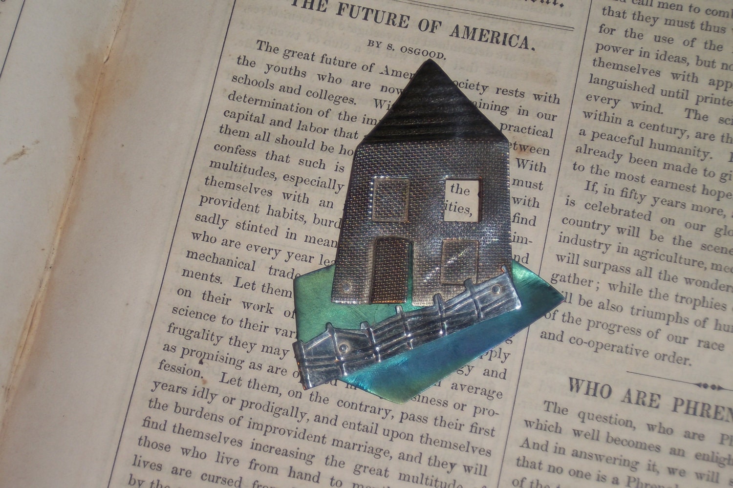 Vintage Silver & Titanium Handmade Abstract House Pin