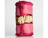 Spring Floral and Leather Wallet Cuff - Honeysuckle Rose