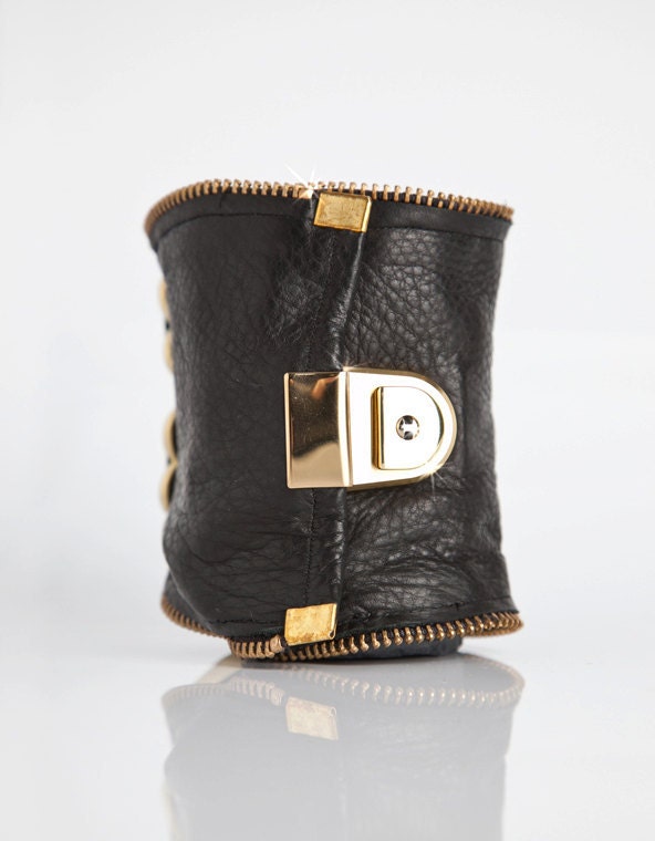Black Leather Cuff Carry All - Kitt