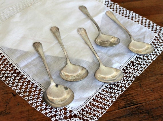 Vintage Silverplate Soup Spoons, set of 5