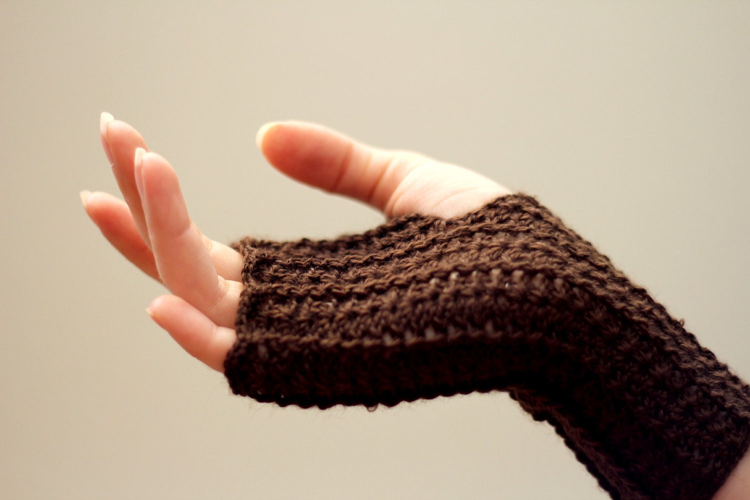 Crochet chocolate fingerless gloves free shipping - katerynaG