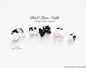 Cute Barbie Style Fake Nail Set - " Polka Dots ( Black ) "