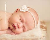 the Enchanted : Newborn Headband  - Natural Cream - Newborn Photo Prop -  halo,  flower headband, baby girl, photography prop