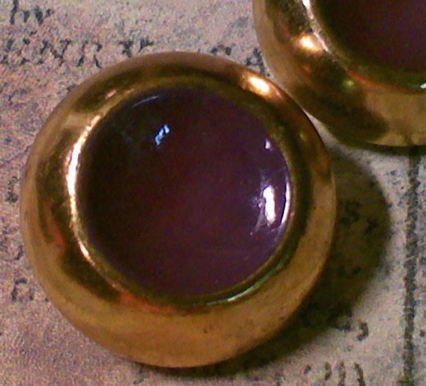 2 Vintage Gold Metal Buttons Purple Plum Enamel 7/8 Inch 22mm