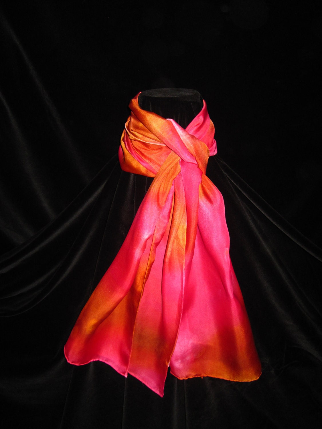 Silk Scarf Hand Dyed in Orange & Deep Reds