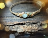 Recycled GUITAR STRING Bracelet Adorned with Aquamarine and glass bead crescent