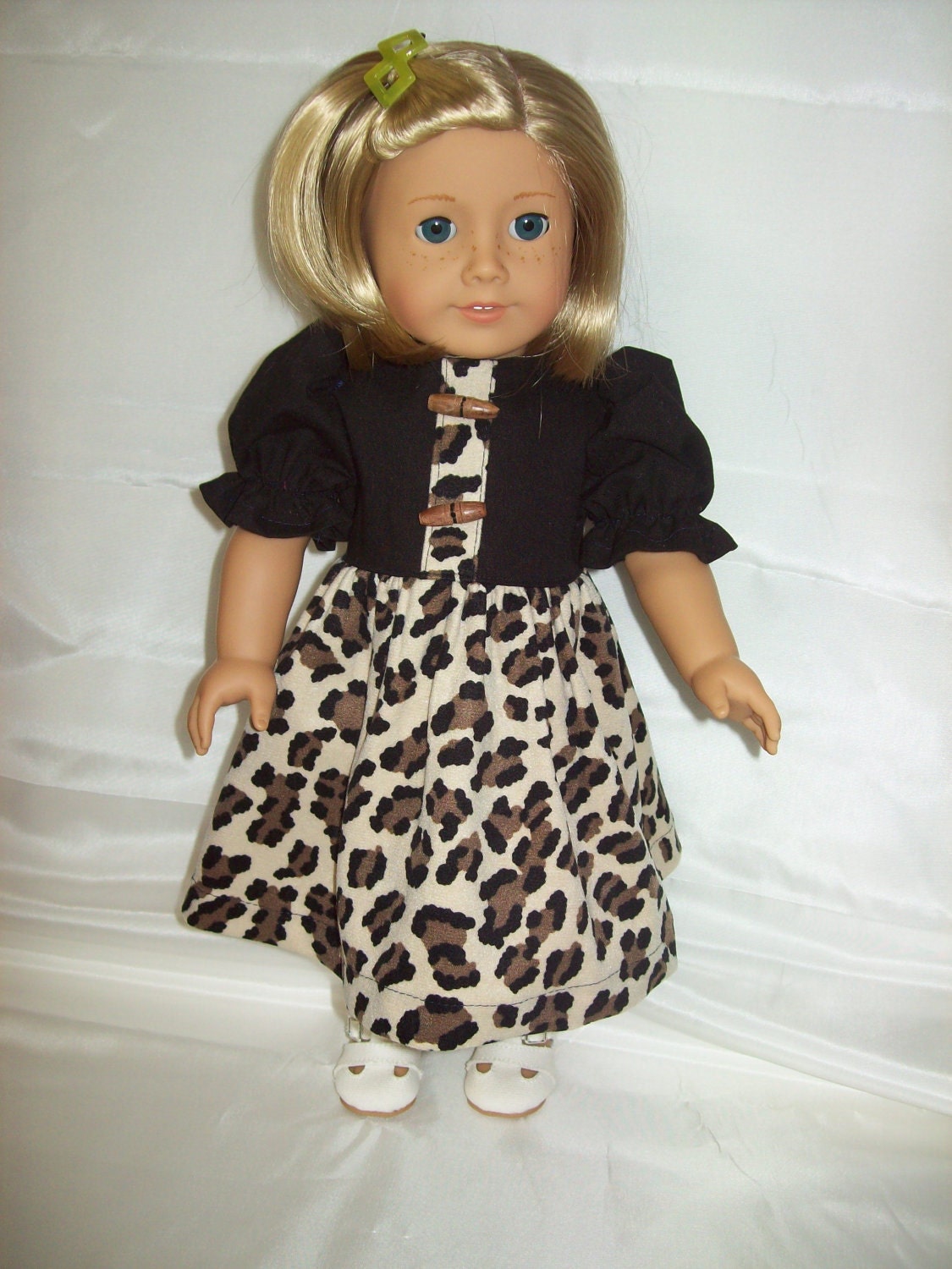 American Girl Doll Clothes  18 inch doll dress. Animal print dress with black trim.