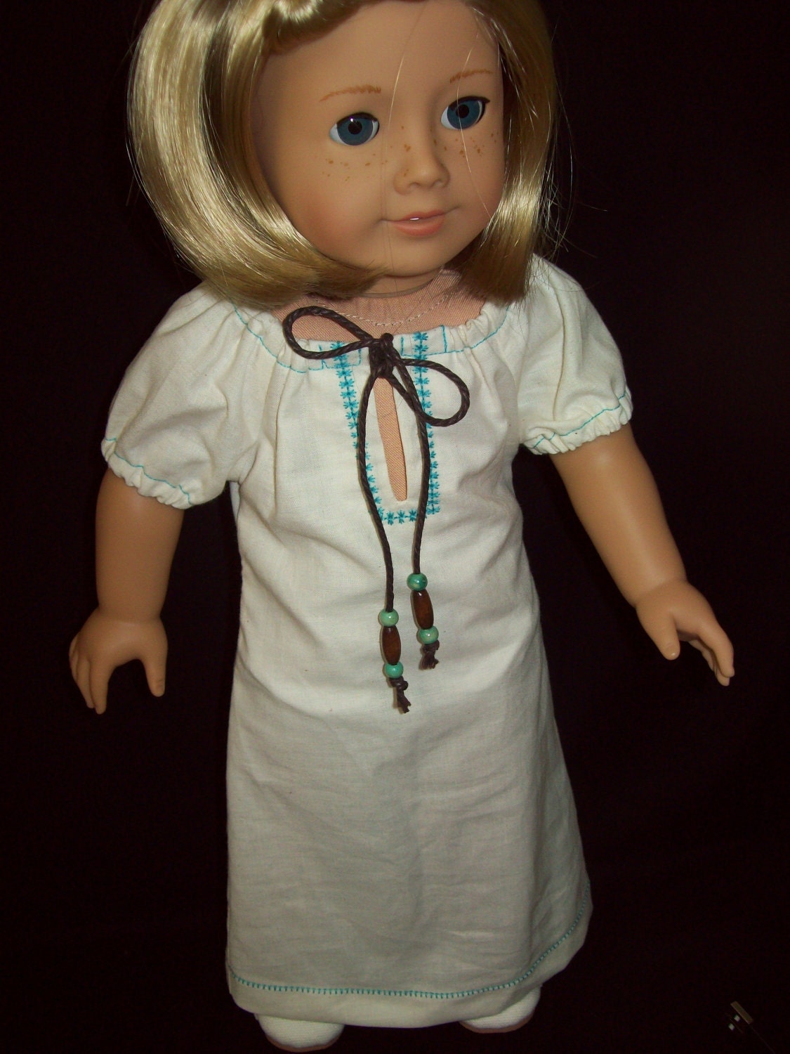 American Girl Doll Clothes  18 inch doll dress  Peasant style cotton muslim dress with embroidery trim.