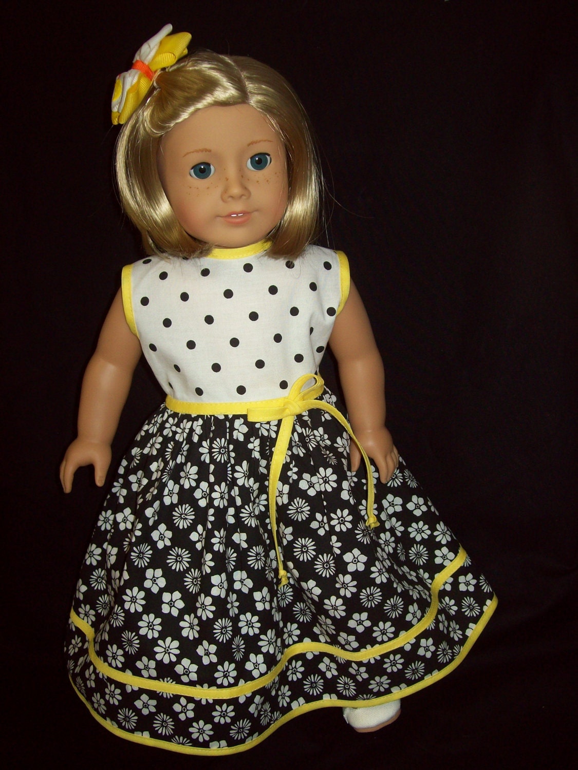 American Girl Doll clothes 18 inch doll dress from black and white polka dot fabric