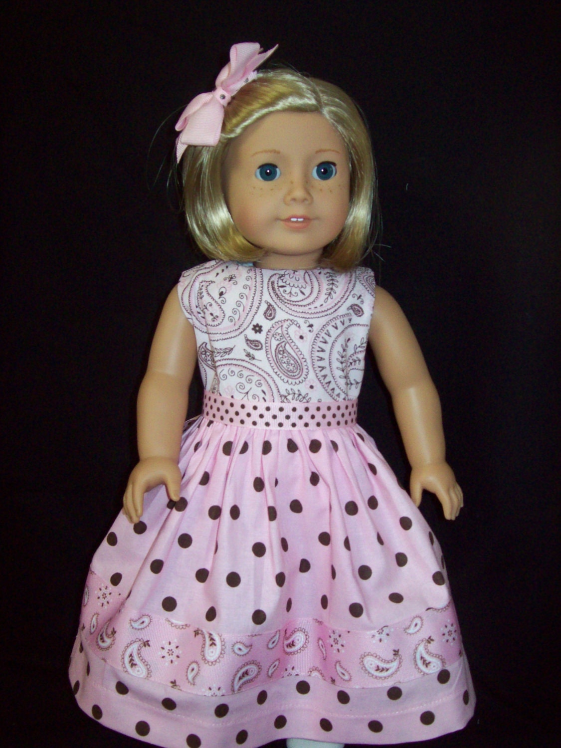 American Girl doll clothes 18 inch doll dress Pink and brown dots and paisley fabric