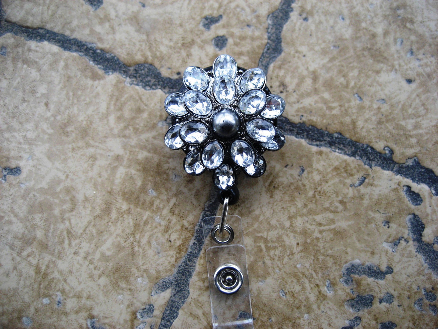 Beautiful Crystal Rhinestone Flower ID badge holder reel
