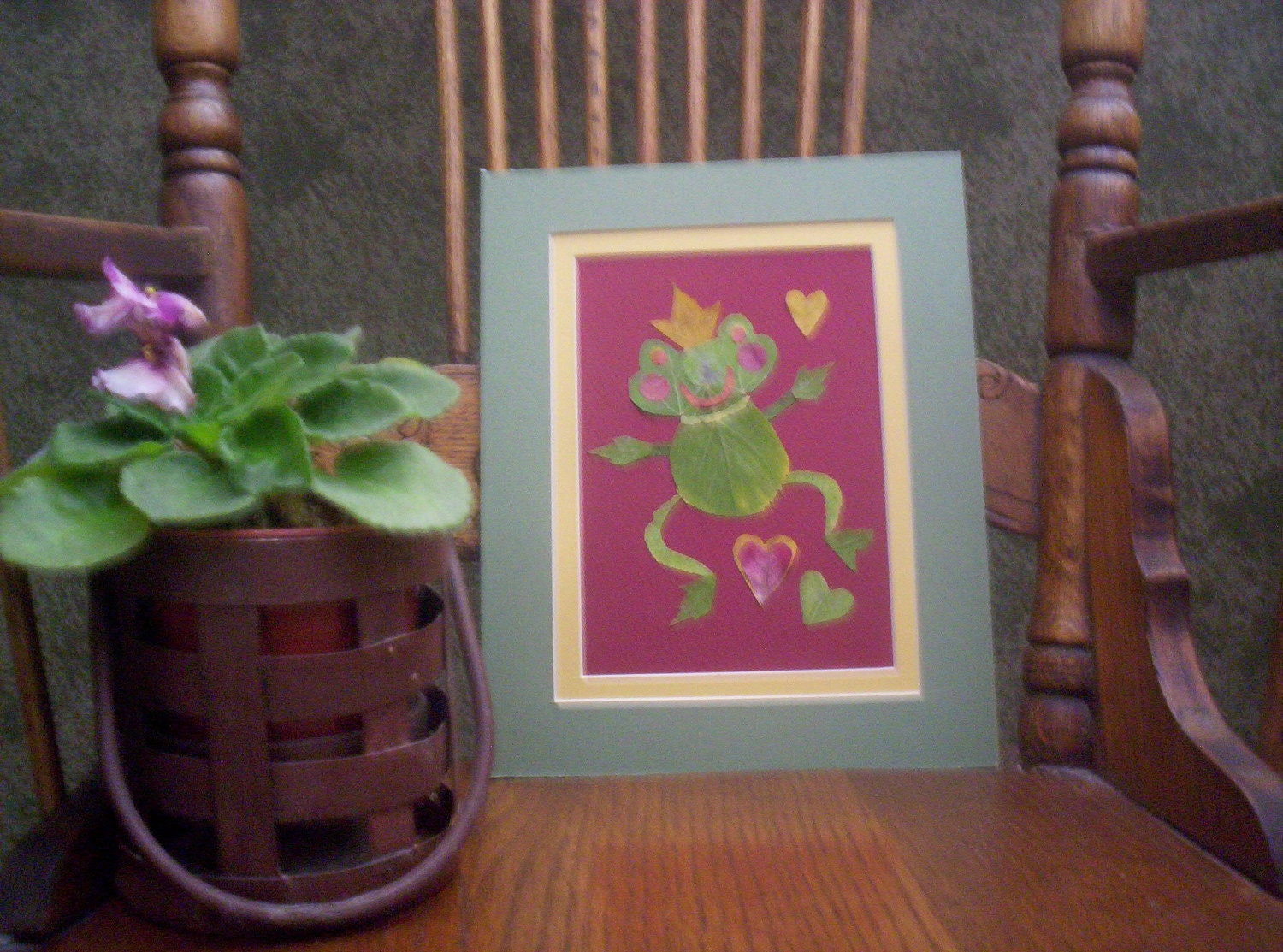 Frogs and Kisses - Pressed Leaves - Original Art - Valentine Original Art