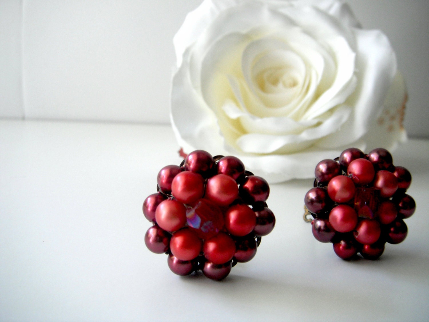 Lovely Vintage Maroon Cluster Earrings