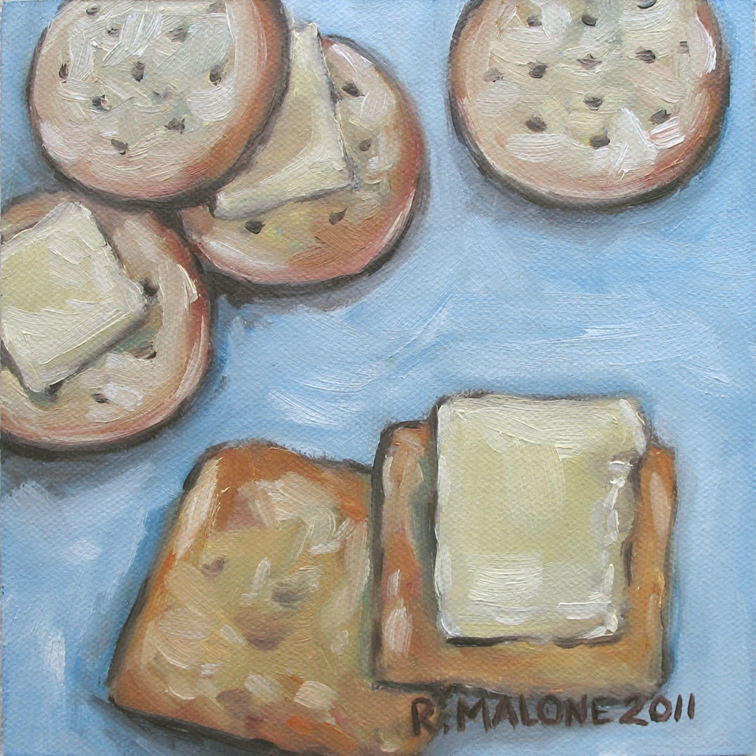 small original oil painting - "Cheese and Crackers"