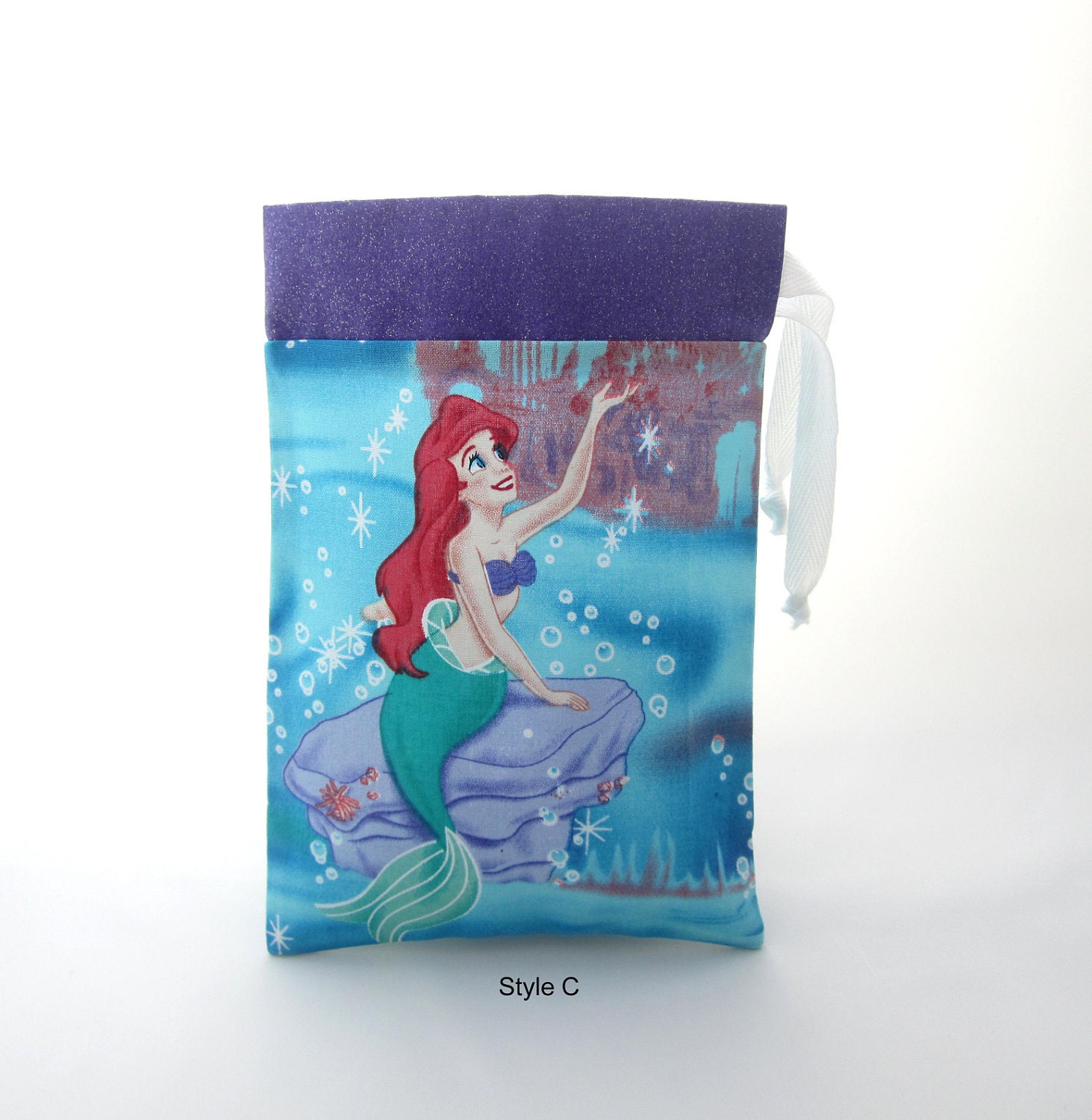 Set of 12 - Ariel Little Mermaid Party Favor Bags / Mermaid Fabric Treat Bags