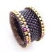 Black Beaded Ring, Art Deco Ring, Couple Ring Bands, Gold Trimming, Statement Ring, Barrel Style, OOAK Handmade by JeannieRichard