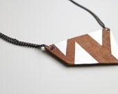 Tan Brown and Metallic Silver Geometric Leather Necklace by Cre8tivesoul