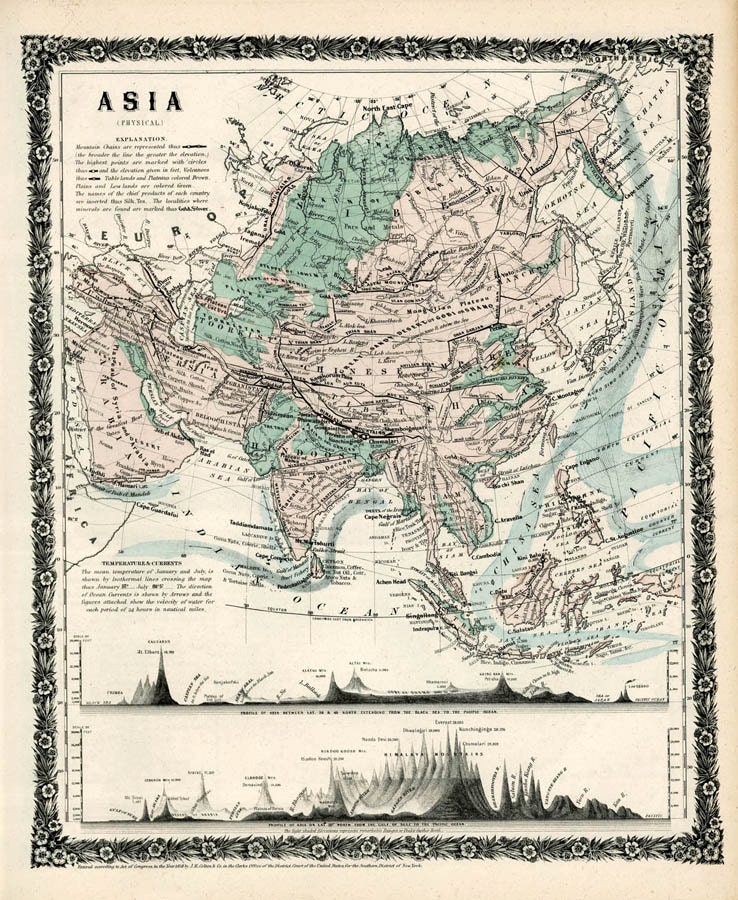 Antique Asia map Print - 16 x 19 "