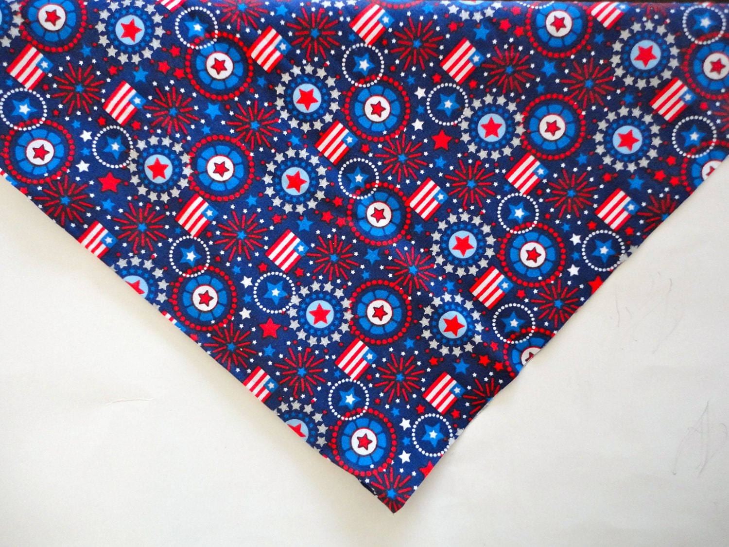 Patriotic Dog Bandana: 4th of July Red White Blue USA Stars Flag Fireworks Pet Scarf - Custom Orders XS and S ONLY