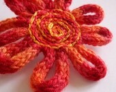 Handknitted Brooch Wool Flower Pin Red Brooch Blossom Plaque