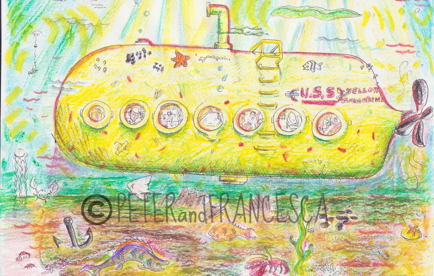 Yellow Submarine, drawing, colorful