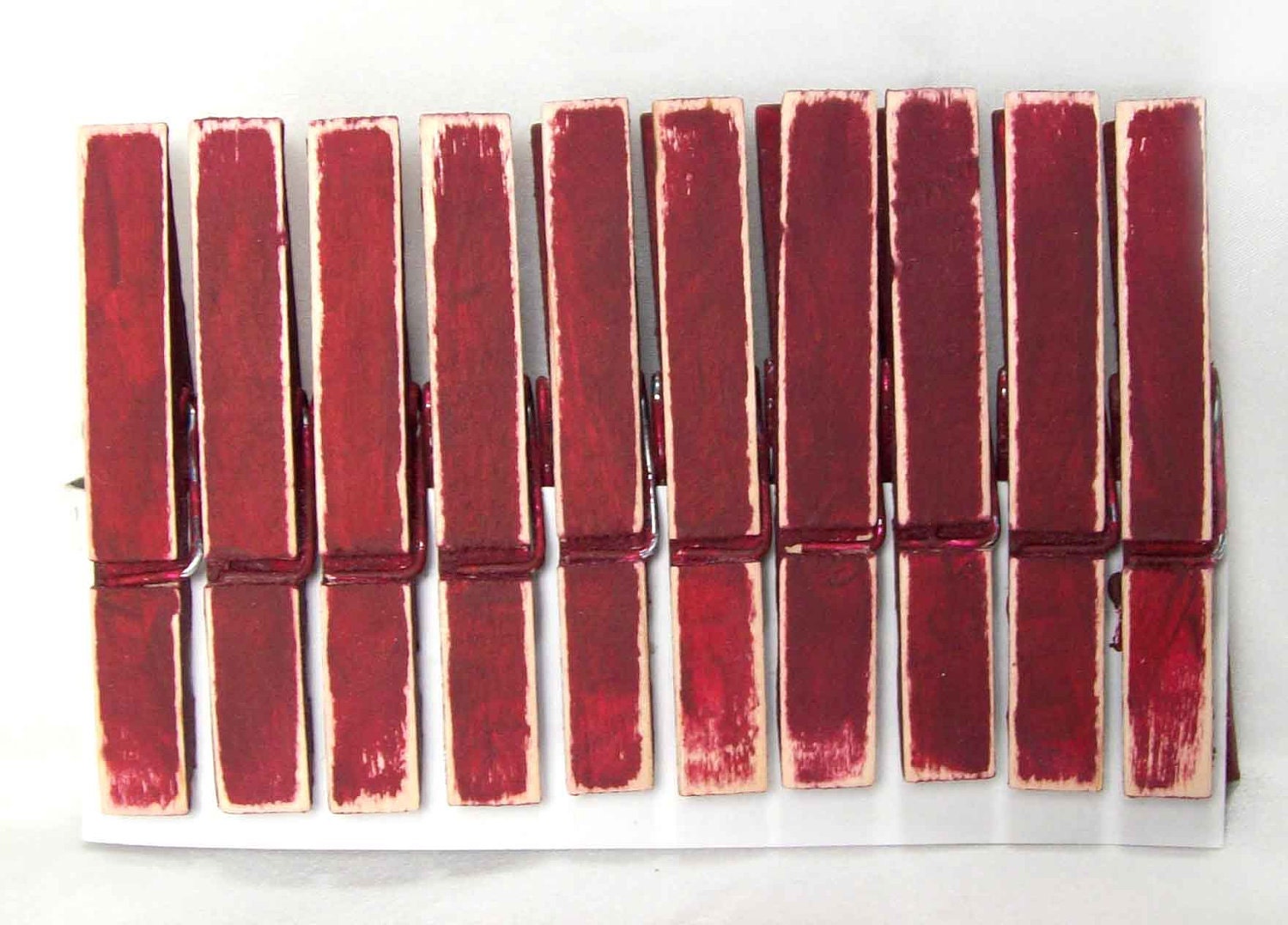 10 folk red clothes pins - distressed and ready to ship