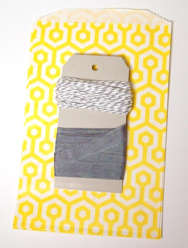 Yellow and Grey Honeycomb bag, Bakers Twine, and Seambinding set with grey tags