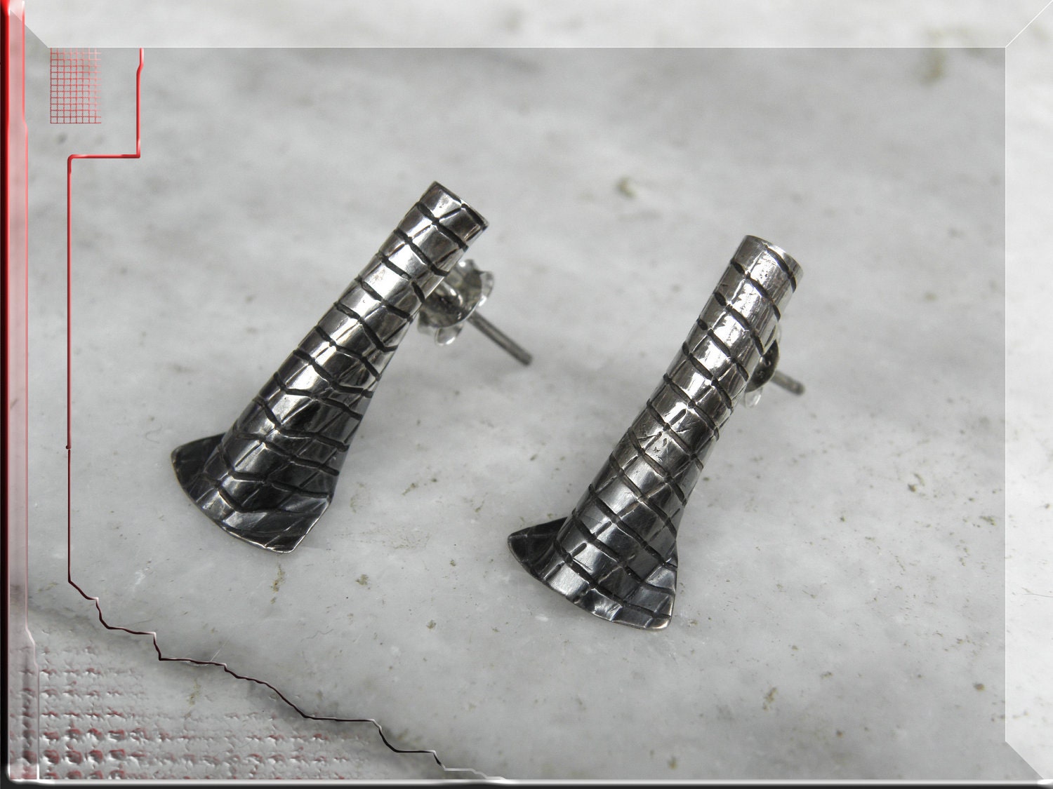 black goth silver earrings unique wedding jewelry contemporary Christmas gift