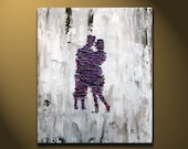 Sale - Bedroom Art, Anniversary Gift, Romantic Lover Original Painting, Fine Art Contemporary purple silver gray heavy texture canvas