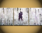 Large Abstract paintings, Heavy Textured, LARGE Painting, wall hanging, anniversary canvas gift Purple Impasto Lovers contemporary fine art