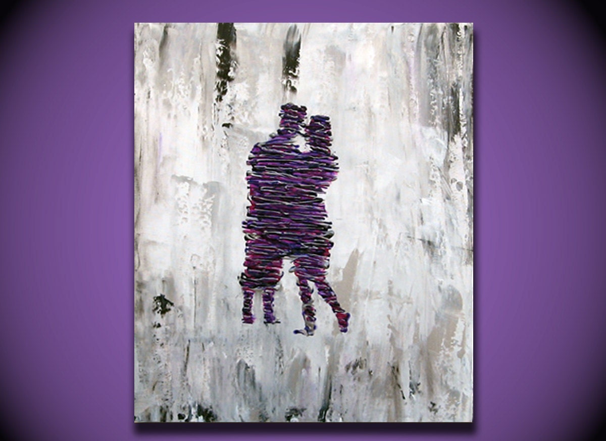 Original Abstract - Couple in love Dancing canvas, Heavy 3d texture ready to hang, ORIGINAL Bedroom Art One of a Kind - Please see close ups
