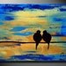 Original Painting Love Birds Wall Art Sky Blue Gold Heavy Texutre Impasto Metalic Mixed media Birds Unique One of a kind Canvas Wedding Gift