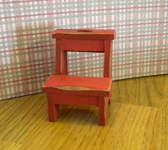 Red stepstool for dollhouse miniatures