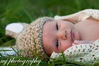 Beige Bunny Hat and Diaper Cover Set