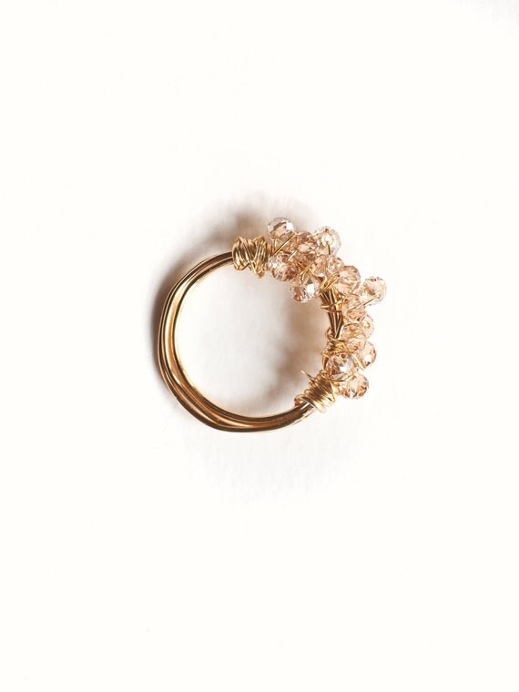 Gold crystal wire wrapped ring