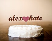 The Whimsical Wedding Cake Topper in Dusty Rose Burlap - Mahogany Wood