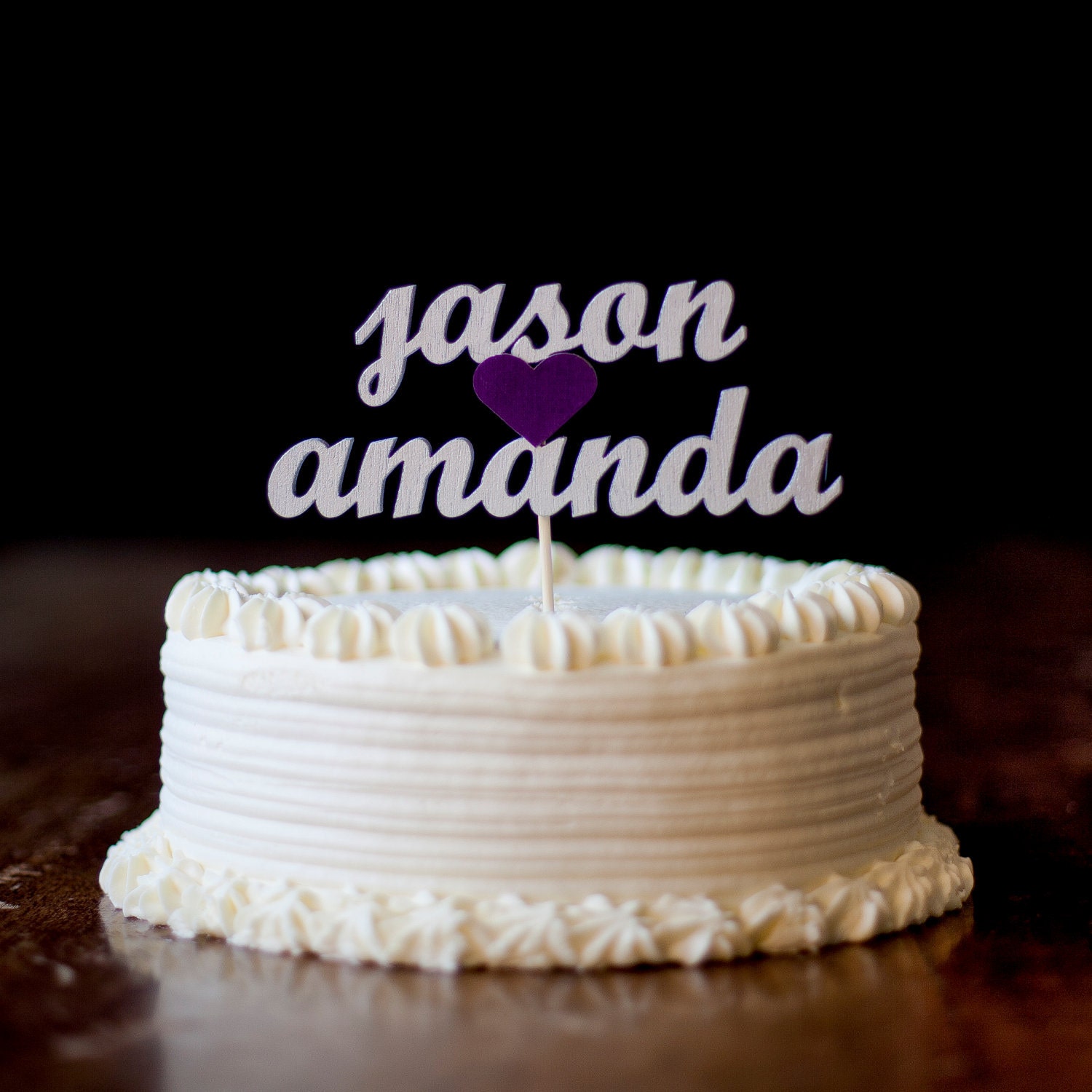The Whimsical Wedding Cake Topper in Silver and Dark Purple - Large