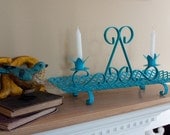 Salvaged Turquoise Metal Quatrefoil Candle Holder