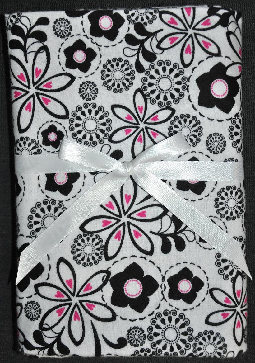 Extra Large Receiving/Swaddle Blanket - Black, White & Pink FLORAL 40 x 40 inches