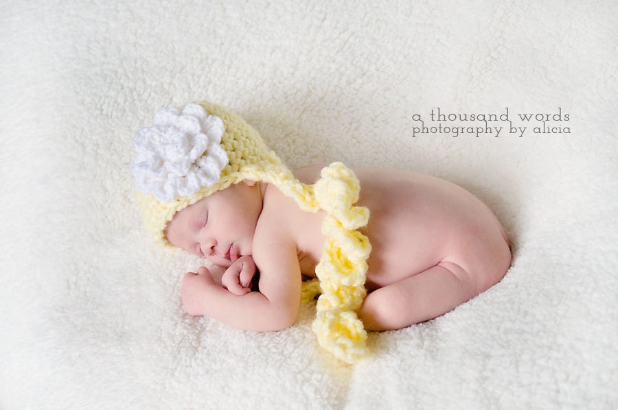 Spiral Tassels crochet hat, photography prop, custom made